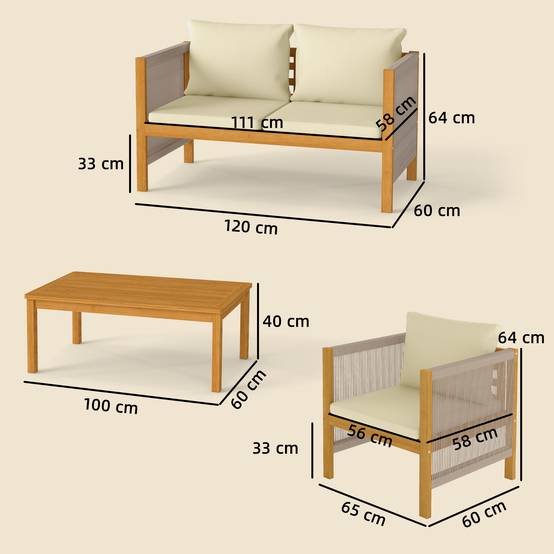 Salon de Jardin Ensemble Bistro 3 pièces | Mobilier de jardin Beige Bois d'acacia, polyester 120x60x64 cm - Image 5