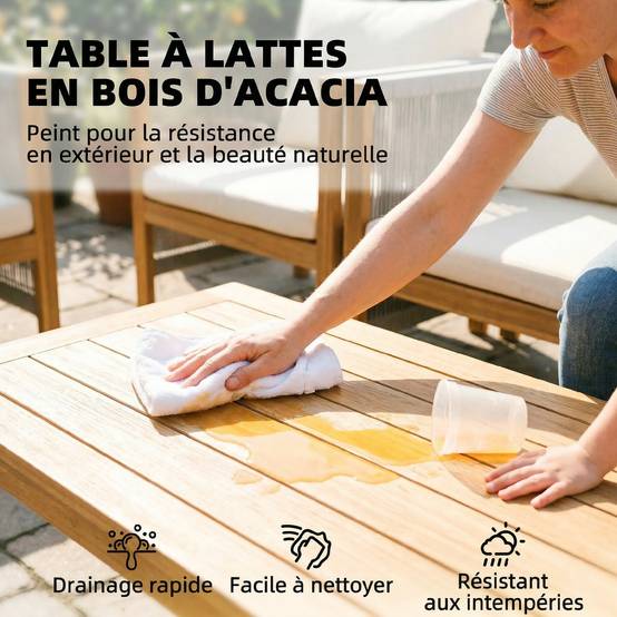 Salon de Jardin Ensemble Bistro 3 pièces | Mobilier de jardin Beige Bois d'acacia, polyester 120x60x64 cm - Image 9