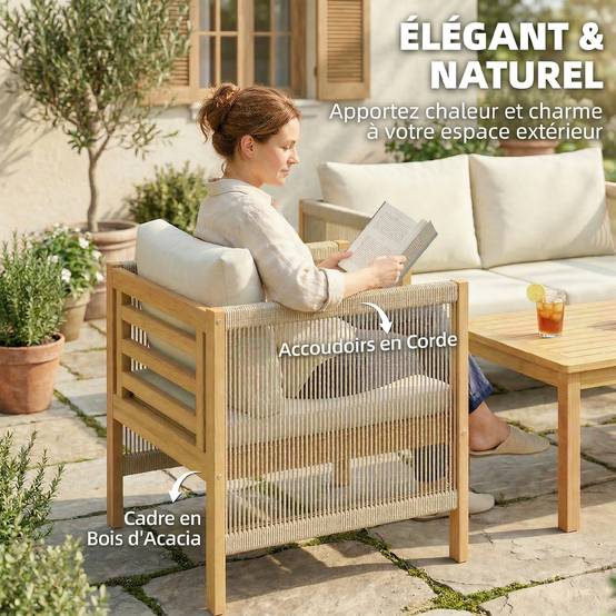 Salon de Jardin Ensemble Bistro 3 pièces | Mobilier de jardin Beige Bois d'acacia, polyester 120x60x64 cm - Image 7