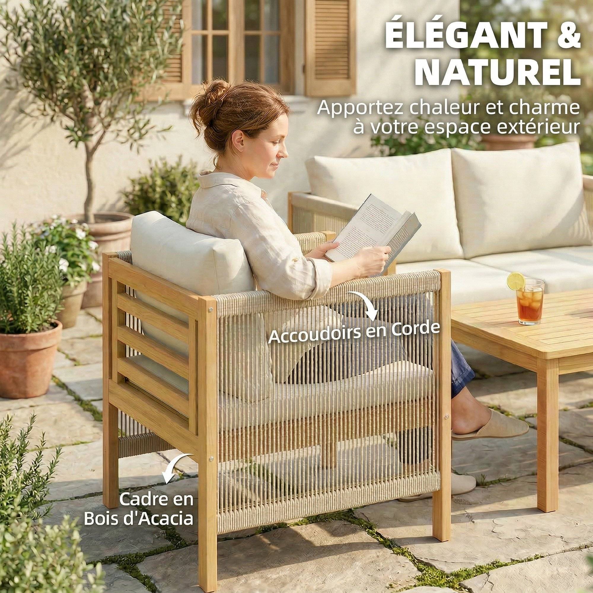 Salon de Jardin Ensemble Bistro 3 pièces | Mobilier de jardin Beige Bois d'acacia, polyester 120x60x64 cm - Image 7