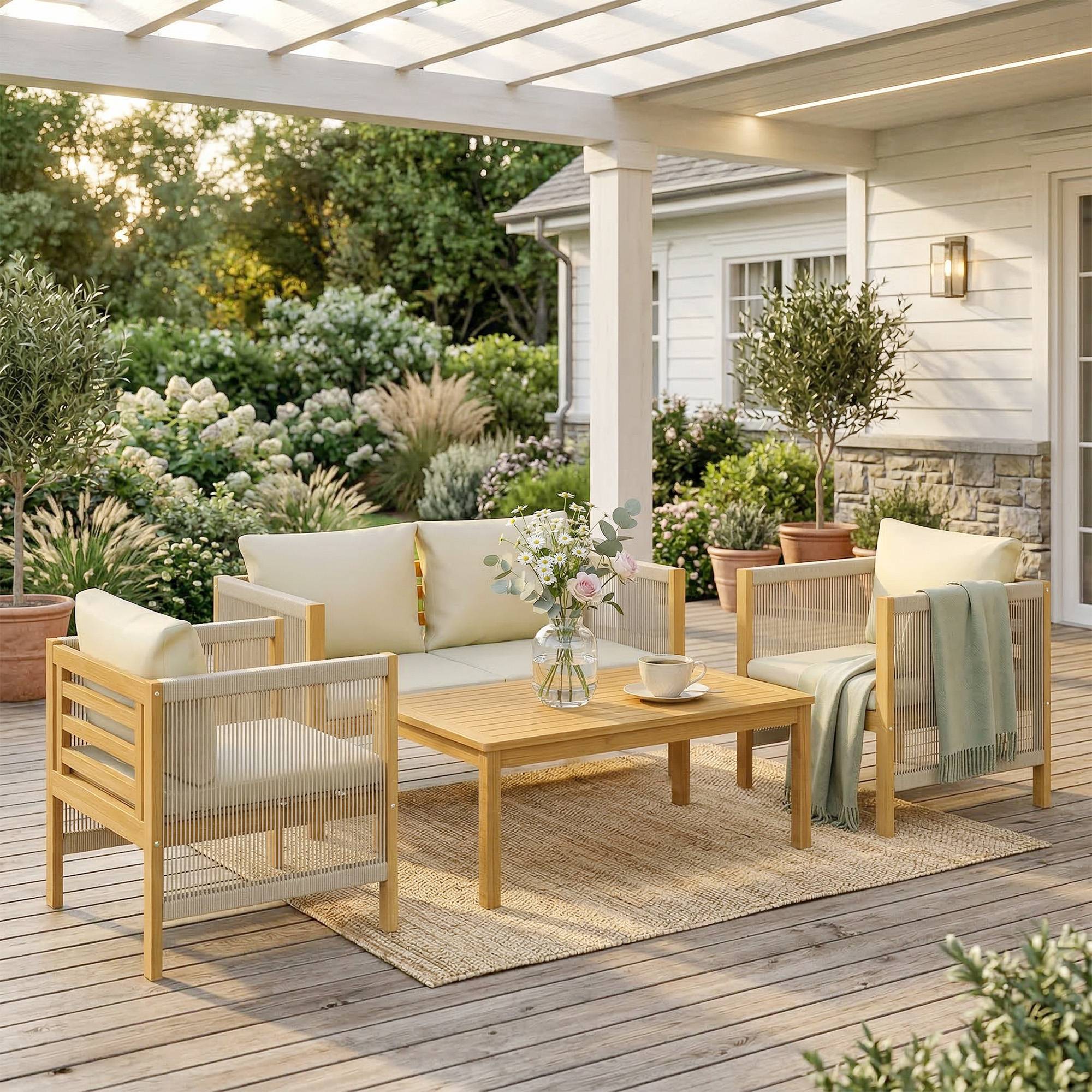 Salon de Jardin Ensemble Bistro 3 pièces Mobilier de jardin Beige — free download