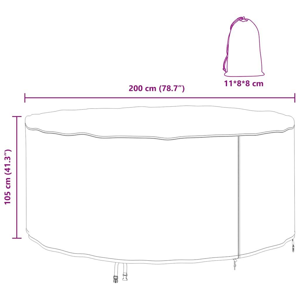 Housse de Jardin pour Table Ronde Tissu Oxford 210D Imperméable Anti-UV Protection Extérieur Noir 200x200x105 cm – ComfortXL Outdoor Living - Image 6