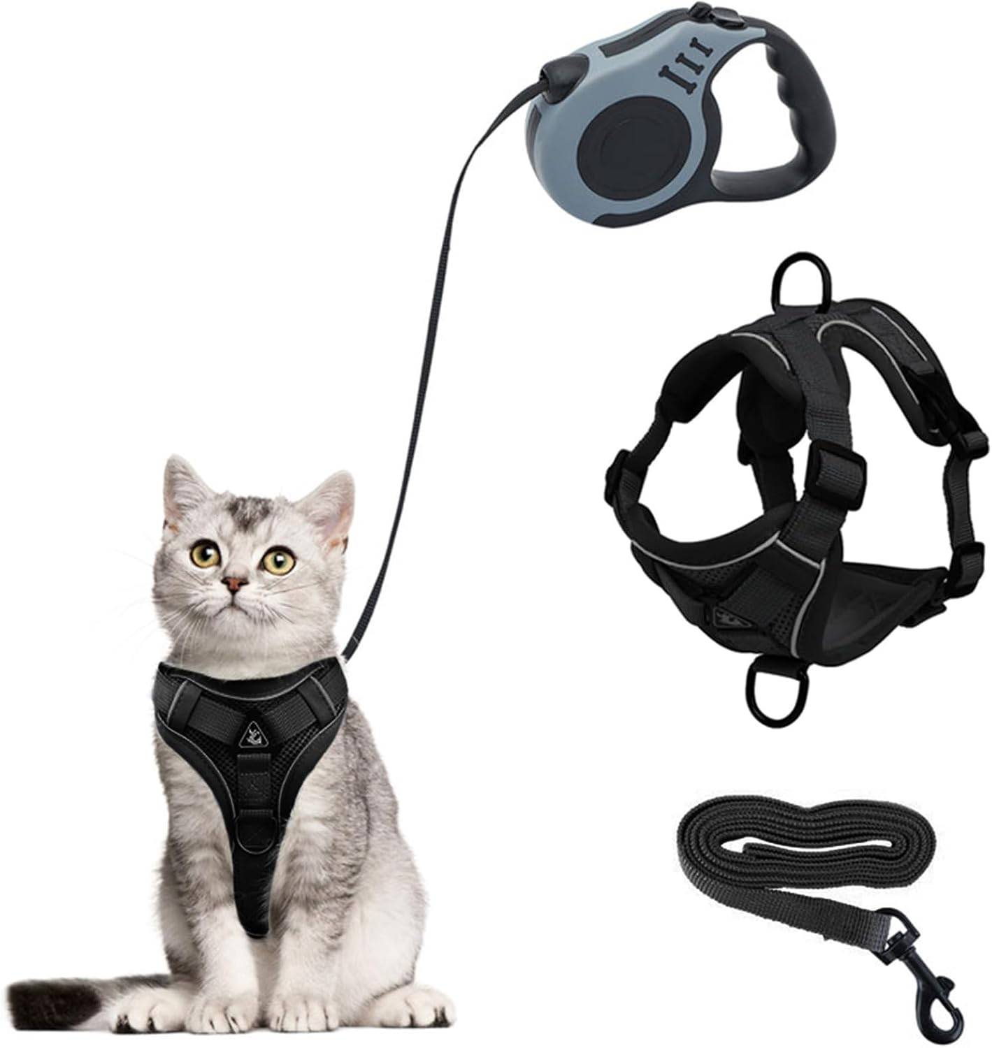 Harnais de 5M S avec Laisse Enrouleur pour Chat noir
