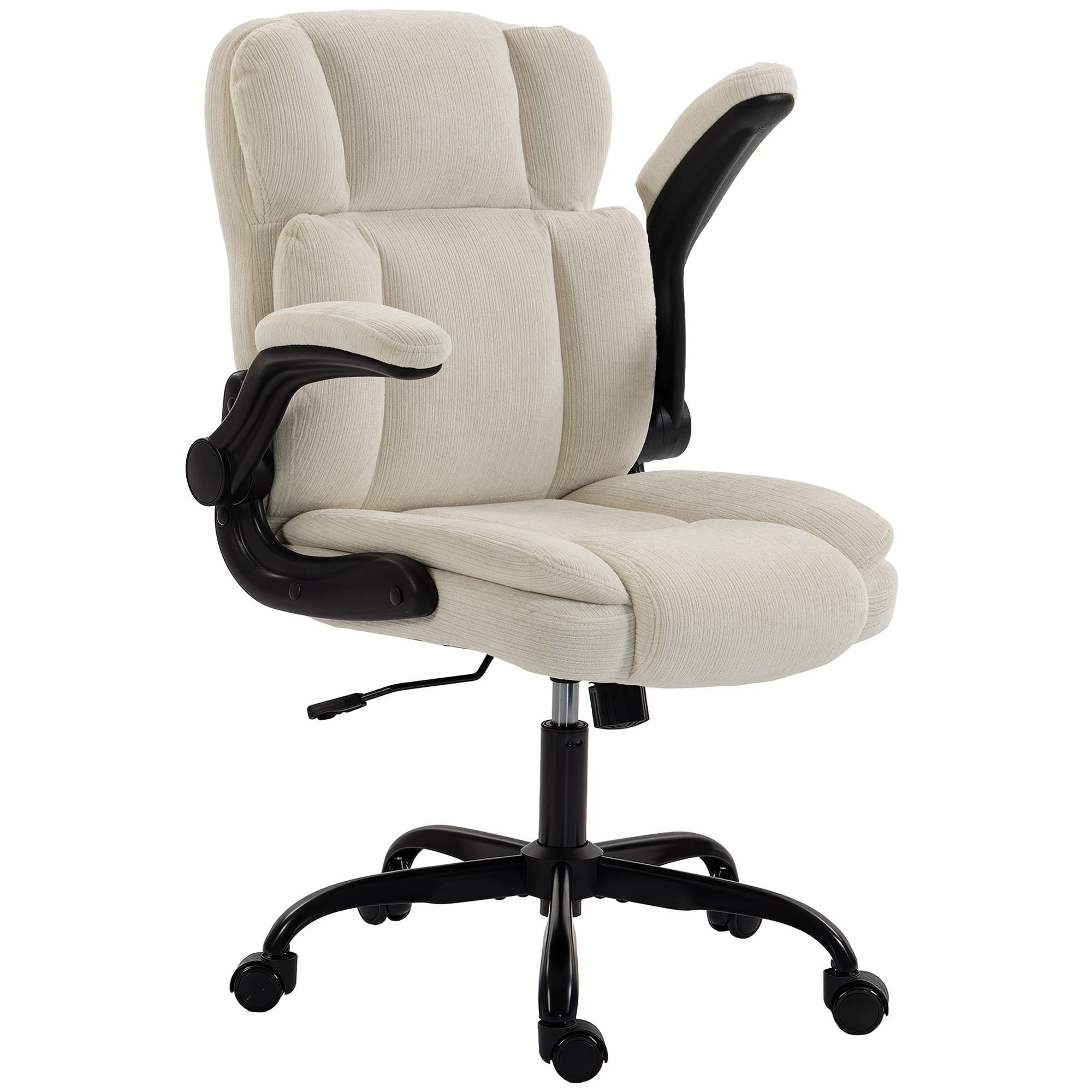 Sans Marque - Chaise de Bureau Ergonomique en Chenille, Fonction Bascule, Accoudoirs Relevables, Hauteur Réglable, 70x67x108cm, Beige