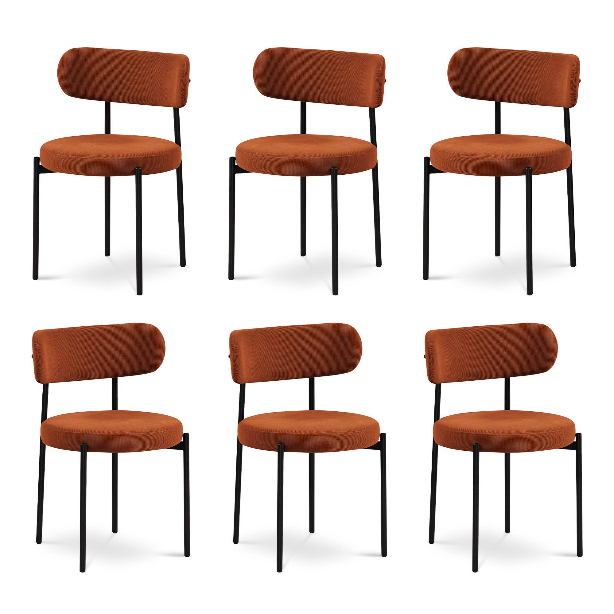 Sicaan Lot de 6 chaises rembourrées velours côtelé terracotta et pieds métal noir IRIS - Image 2