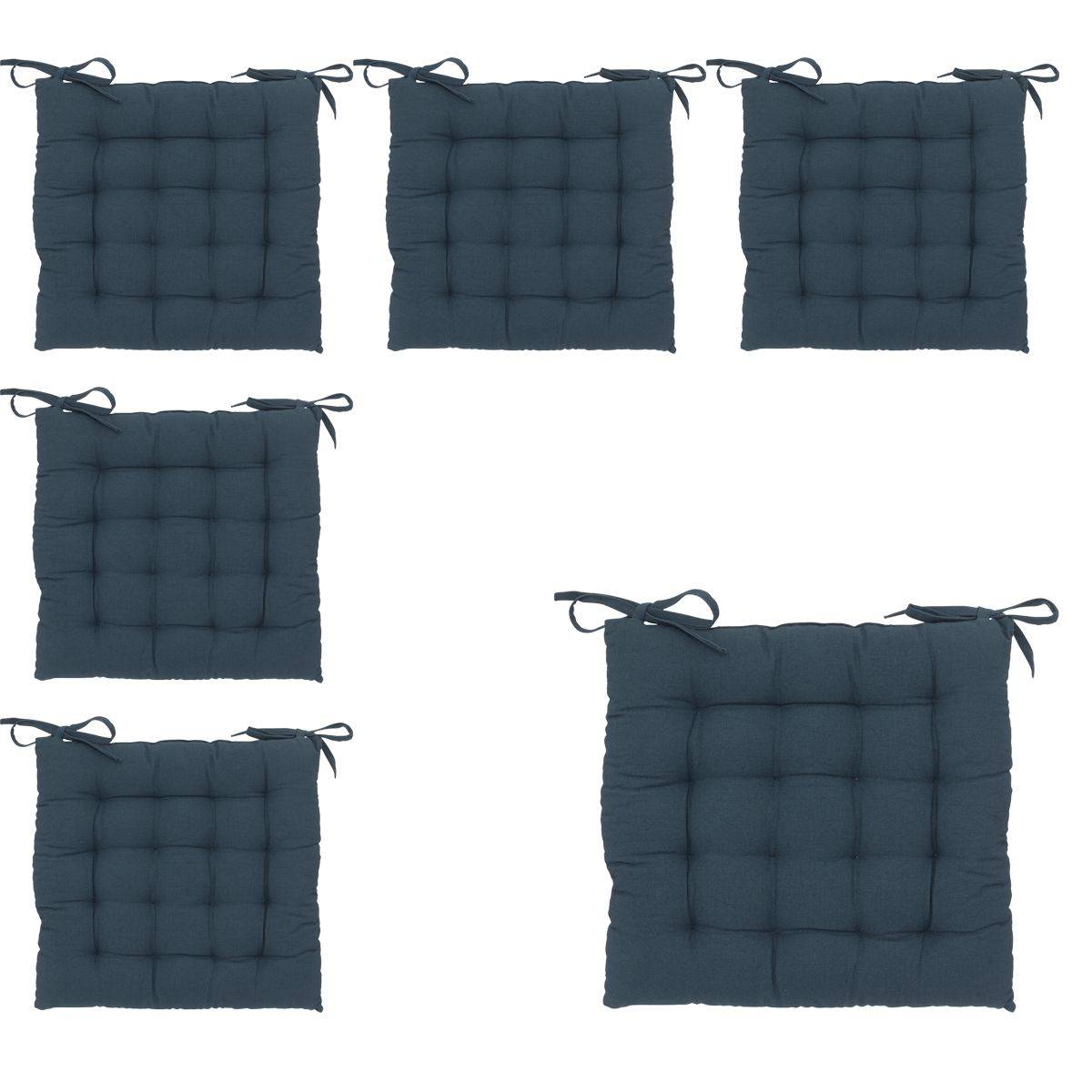 Lot de 6 Galettes de chaise en Coton Bleu egeen 38 x 38 cm - Imagen 1