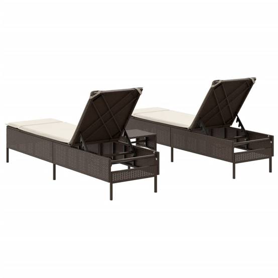 Ensemble de chaises longues 3 pcs marron poly rotin avec coussins 198 x 55 x 39/50/62/75/88/97 cm - PANGIVO - Image 6