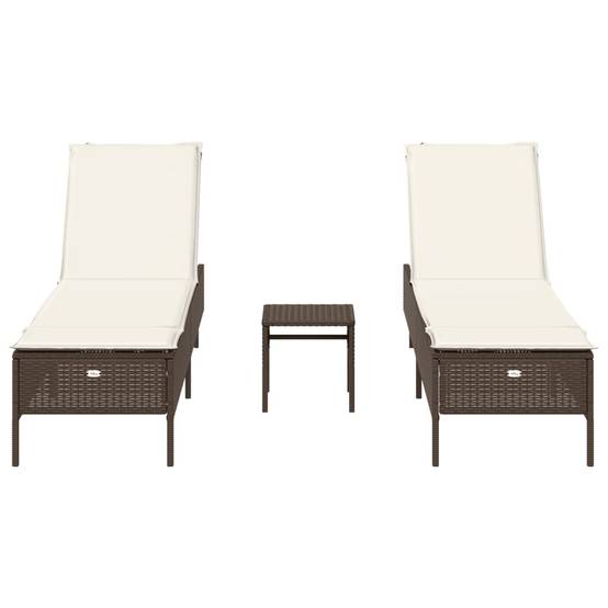 Ensemble de chaises longues 3 pcs marron poly rotin avec coussins 198 x 55 x 39/50/62/75/88/97 cm - PANGIVO - Image 4
