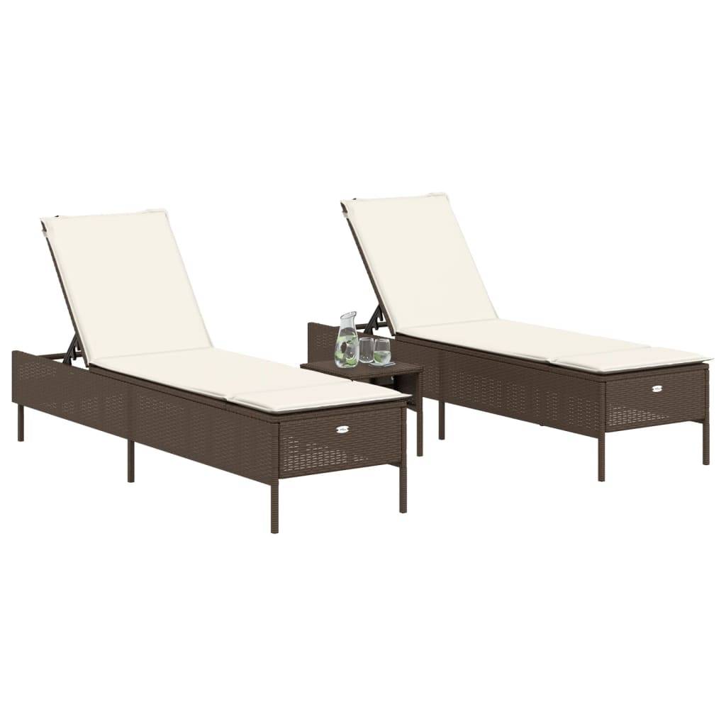 Ensemble de chaises longues 3 pcs marron poly rotin avec coussins 198 x 55 x 39/50/62/75/88/97 cm - PANGIVO - Image 3