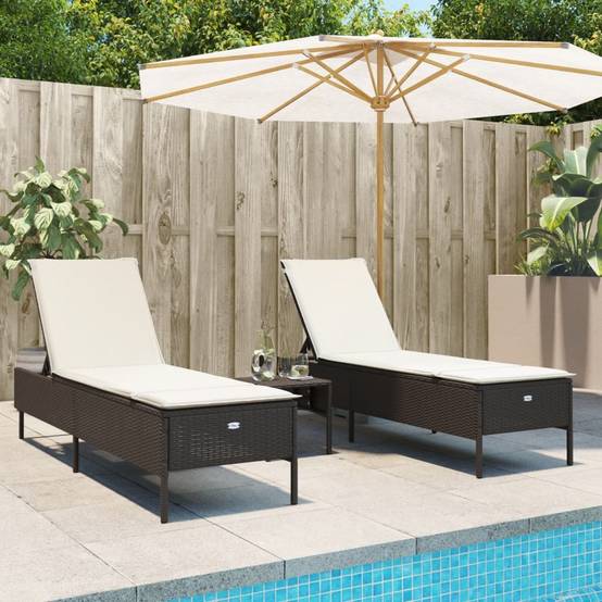 Ensemble de chaises longues 3 pcs marron poly rotin avec coussins 198 x 55 x 39/50/62/75/88/97 cm - PANGIVO - Image 1