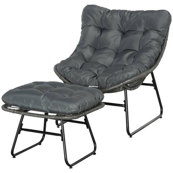 Sans Marque - Fauteuil chaise de jardin avec repose-pieds en métal époxy et résine tressée aspect rotin avec coussins - Image 2