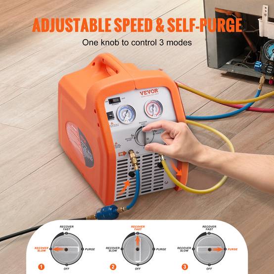 VEVOR Station récupération fluides frigo portable 3/4 HP, 2,2 kg/min, auto-nettoyage, pour R22/R134A. - Image 6