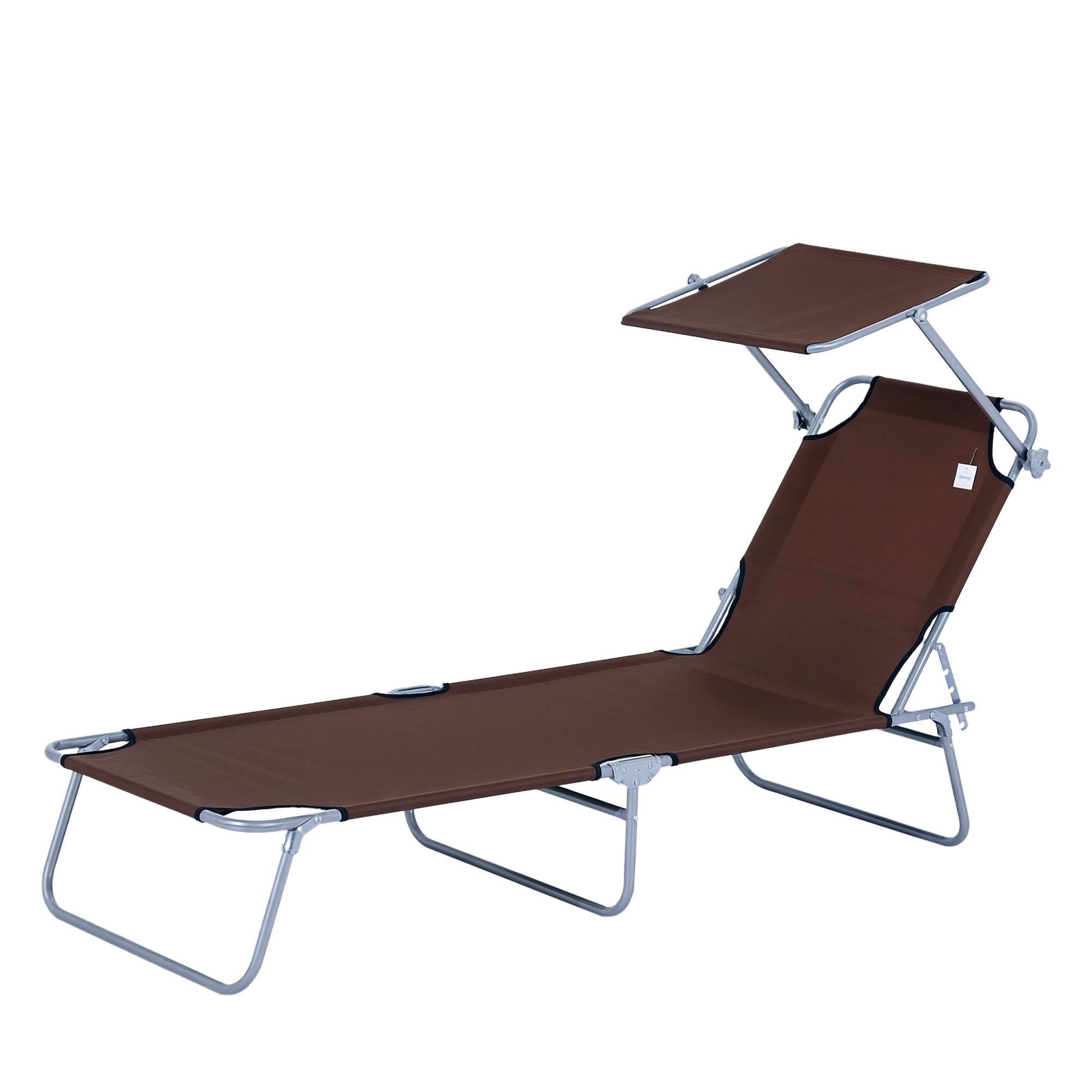 Transat de jardin pliable avec pare-soleil, dossier 4 positions, charge 120kg, jardin/balcon/piscine, marron - Image 1