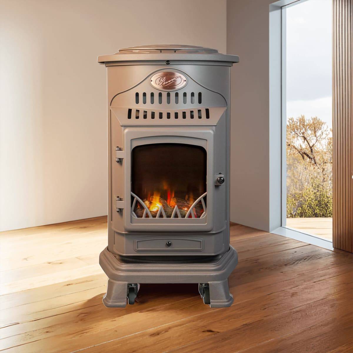 Universal - Poêle à gaz Fonte véritable 3.4KW MARRON Miel Effet feu de bois Provence Sahara - Imagen 2