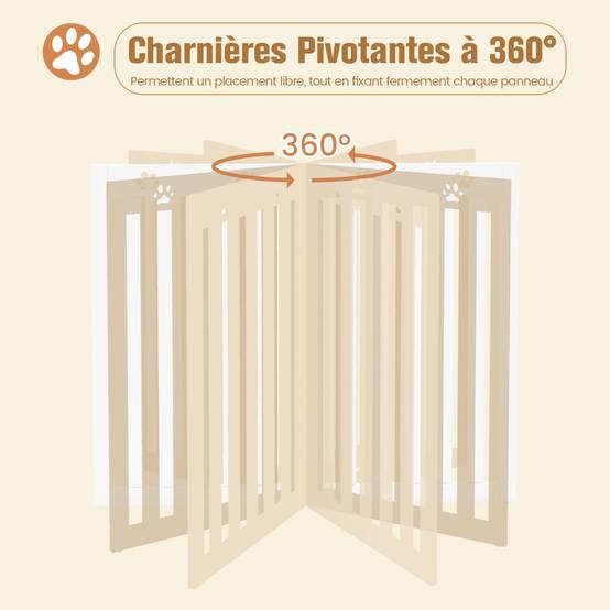 Barrière Autoportante pour Chien 4 Panneaux en Bois Charnières Métalliques à 360° sans Perçage pour Maison Escaliers Blanc - Image 8