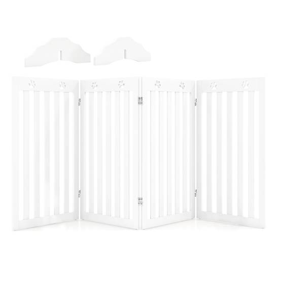 Barrière Autoportante pour Chien 4 Panneaux en Bois Charnières Métalliques à 360° sans Perçage pour Maison Escaliers Blanc - Image 1
