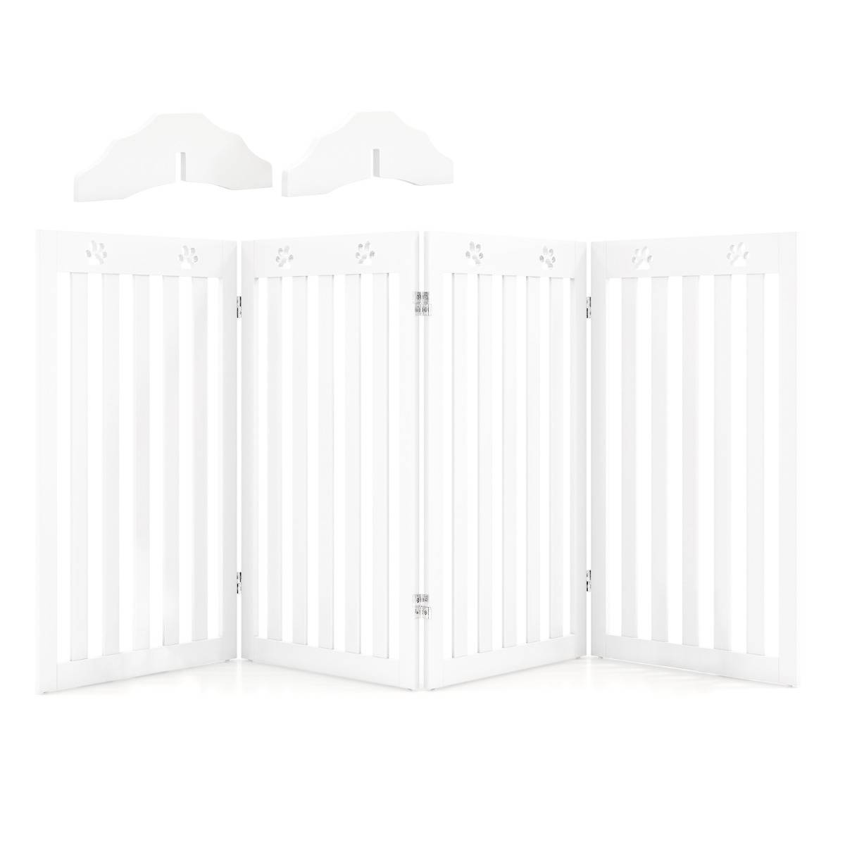 Barrière Autoportante pour Chien 4 Panneaux en Bois Charnières Métalliques à 360° sans Perçage pour Maison Escaliers Blanc - Image 1