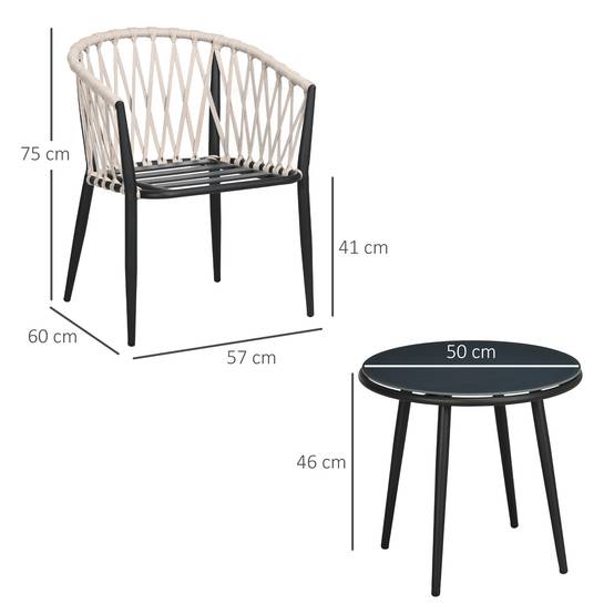 ComfortXL - Salon de jardin 2 personnes acier et verre trempé gris table Ø50 cm 2 fauteuils avec coussins pour balcon - Image 3