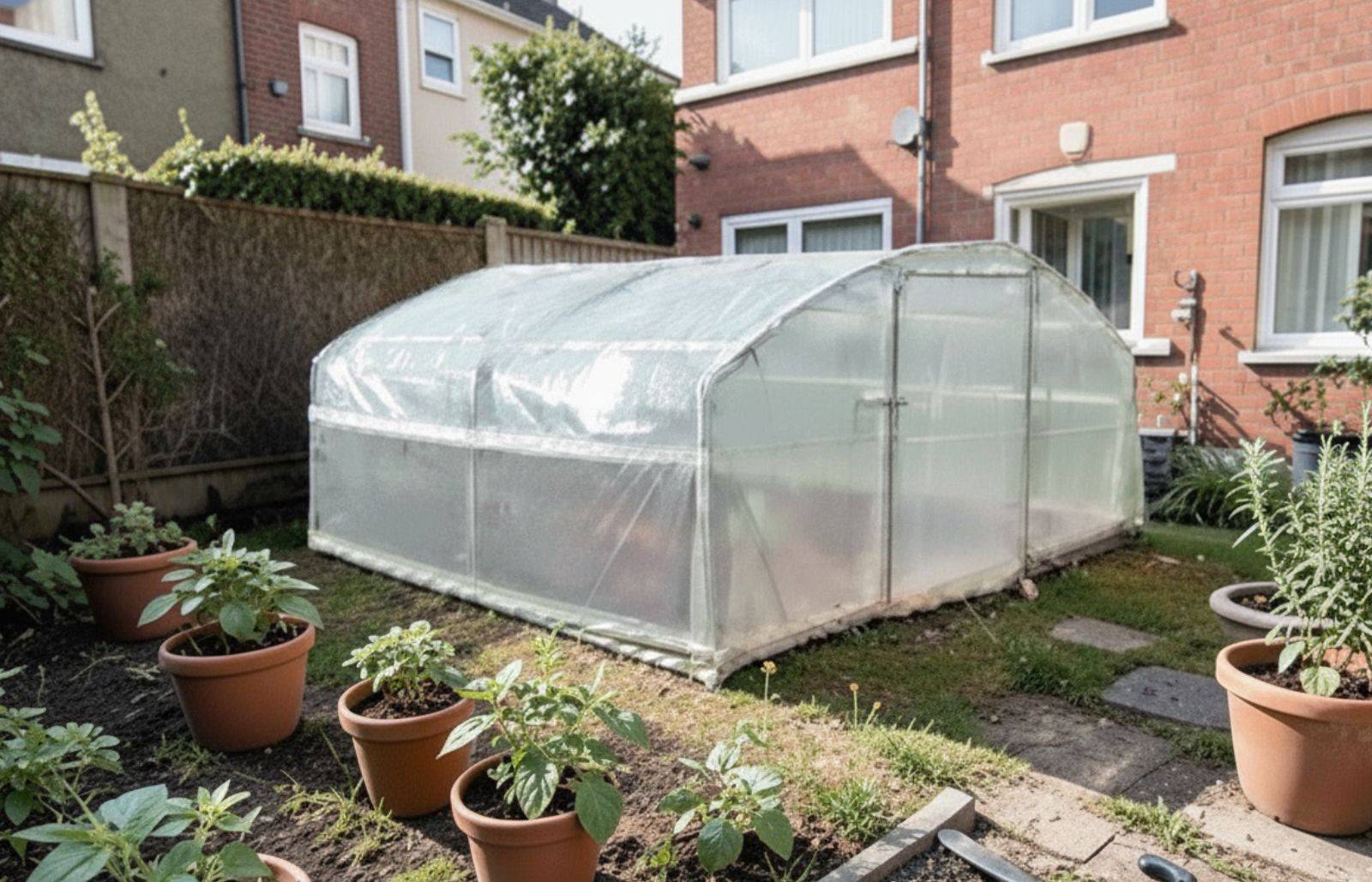 Serre de jardin - 12m² - 4 x 3m - hauteur 1,78m (sans déclaration) - pied droit 1,10m - PE haute densité - 1 porte pivotante - LES SERRES TONNEAU - Image 1