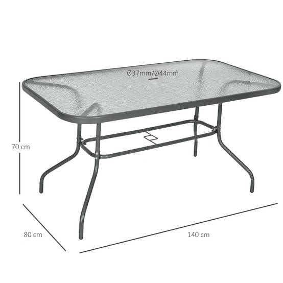 Table de Jardin rectangulaire dim. 140L X 80l x 70H cm métal époxy Gris Plateau Verre trempé - Image 5