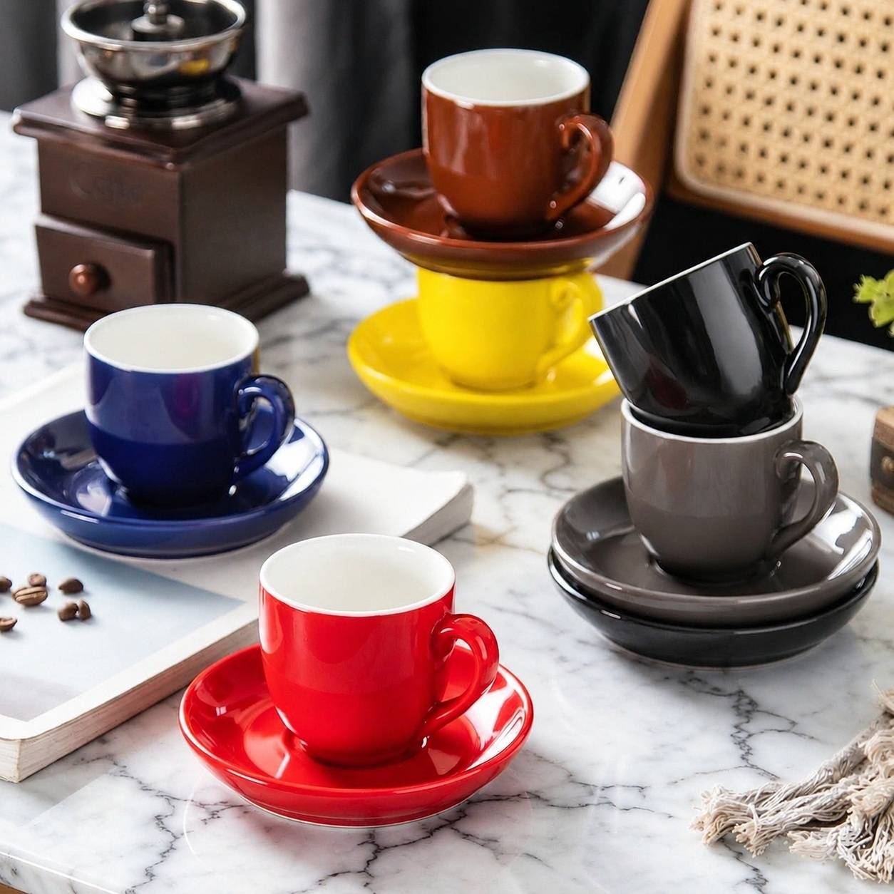 Set de 6 Tasses à Café en Céramique avec Sous-Tasses Colorées - Image 3