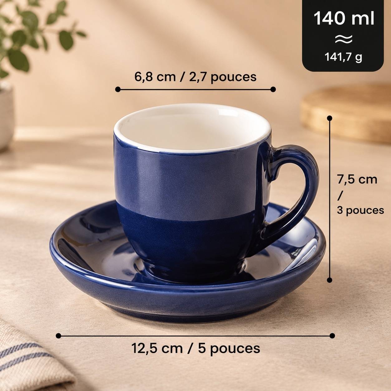 Set de 6 Tasses à Café en Céramique avec Sous-Tasses Colorées - Image 2
