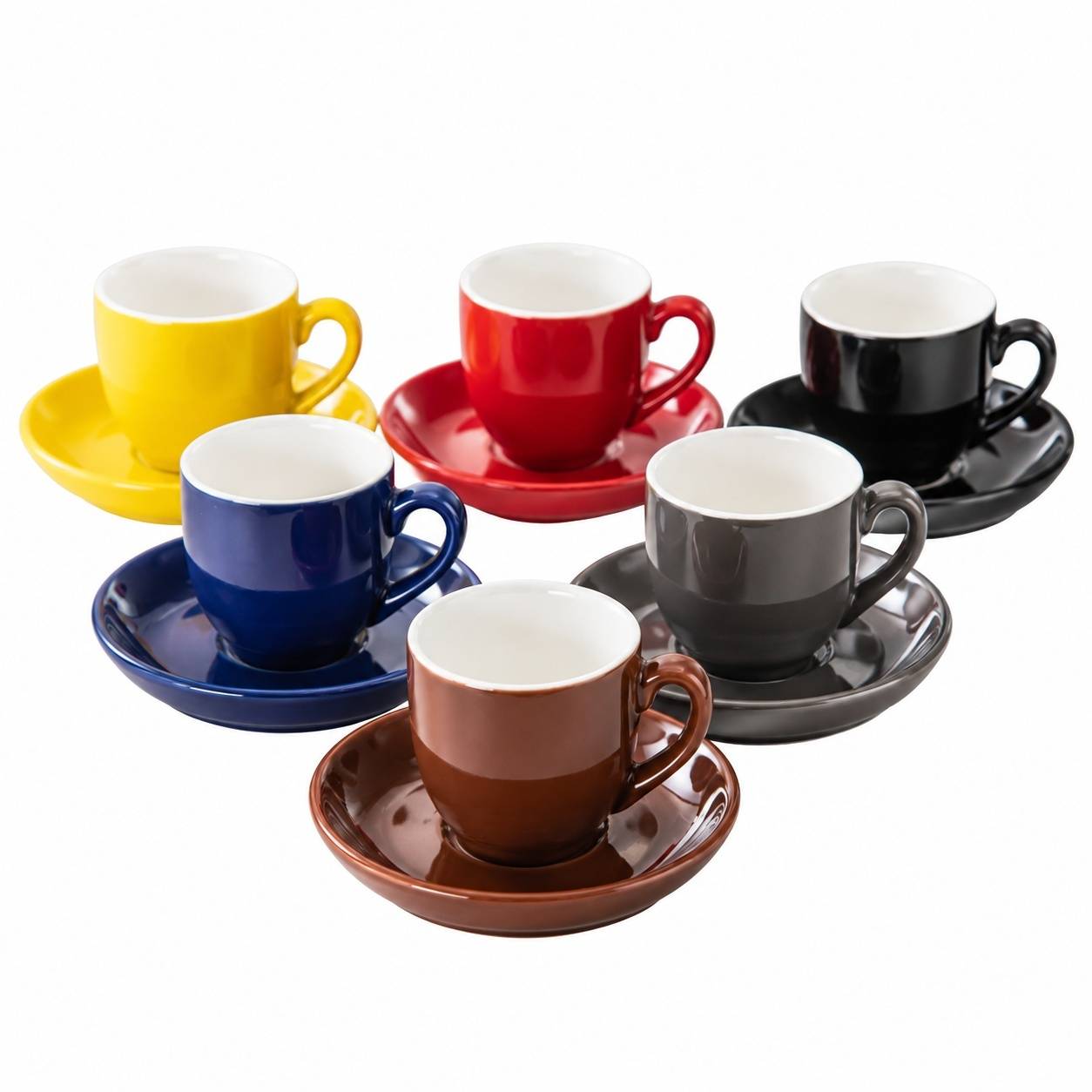 Set de 6 Tasses à Café en Céramique avec Sous-Tasses Colorées - Image 1