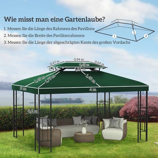 Toit de rechange pour tonnelle polyester vert 400 x 300 x 20 cm - PANGIVO - Image 5