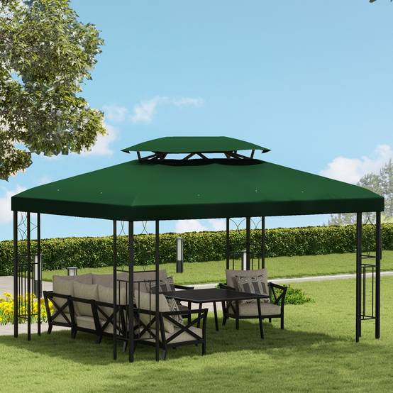 Toit de rechange pour tonnelle polyester vert 400 x 300 x 20 cm - PANGIVO - Image 9