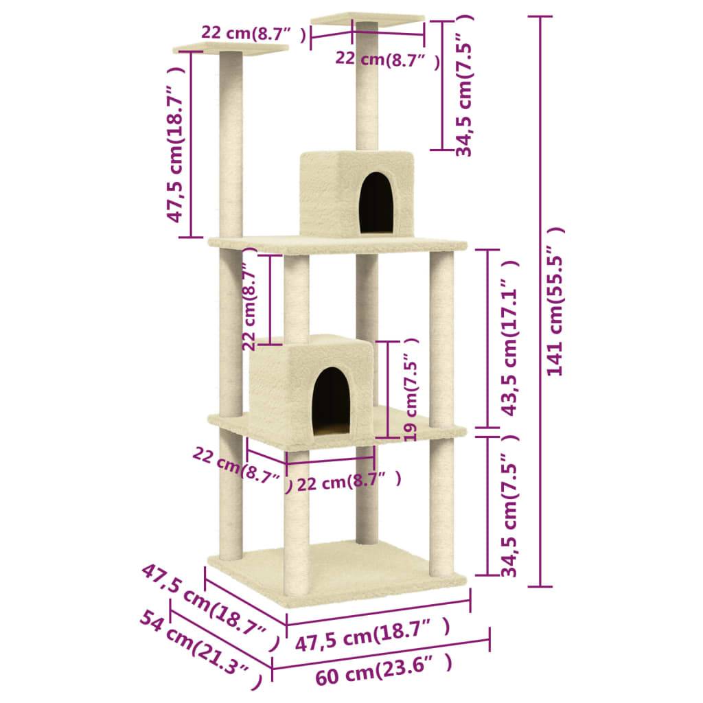 Vidaxl - Arbre à chat avec griffoirs en sisal Crème 141 cm vidaXL 171524 - Imagen 3