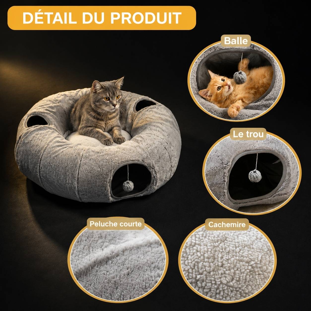 Tunnel de Jeu pour Chat Lavable Coussin Amovible Assemblable Interactif - Image 5