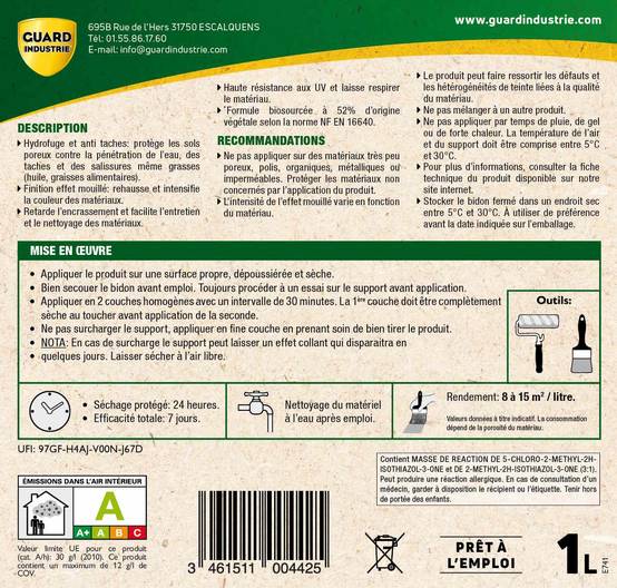 ImperGuard Ultra EM Effet Mouillé Imperméabilisant AntiTache Sans Solvant Ravive Couleur PierreBéton 10m2 Efficace 5 ans - Image 6