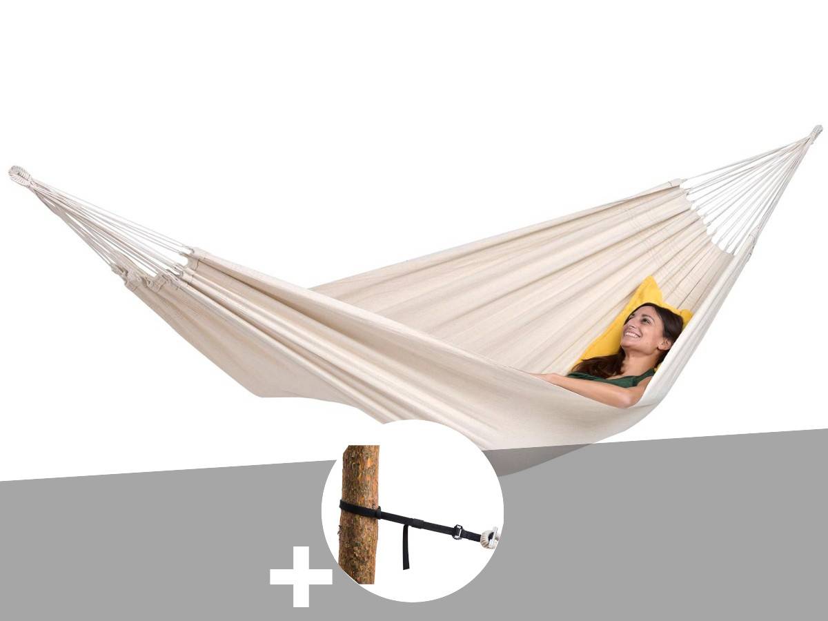 Amazonas - Hamac 2 places Barbados naturel + Kit attaches T-Strap - Amazonas