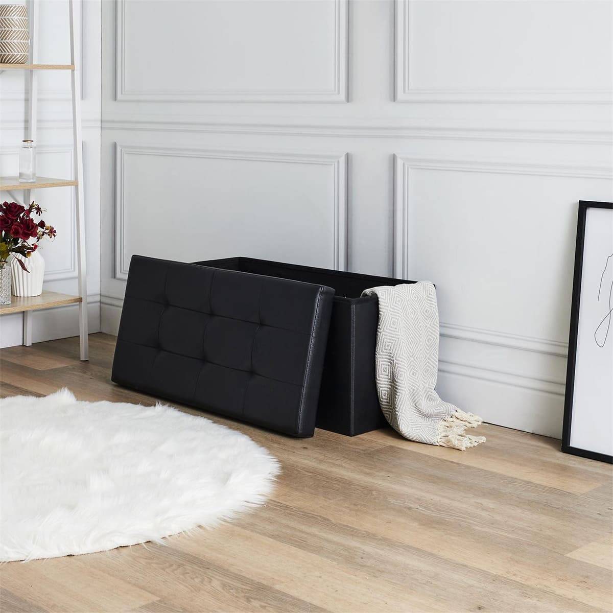 ALTOBUY - Banc Coffre Pliable Simili Cuir Noir Capitonné - RONNY - Image 4