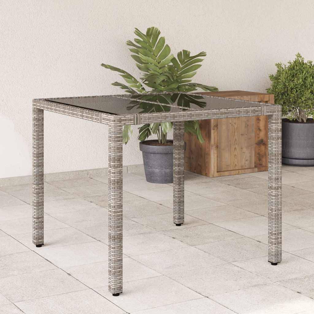 PANGIVO - Table de jardin résine tressée verre trempé gris 90 x 90 x 75 cm - PANGIVO