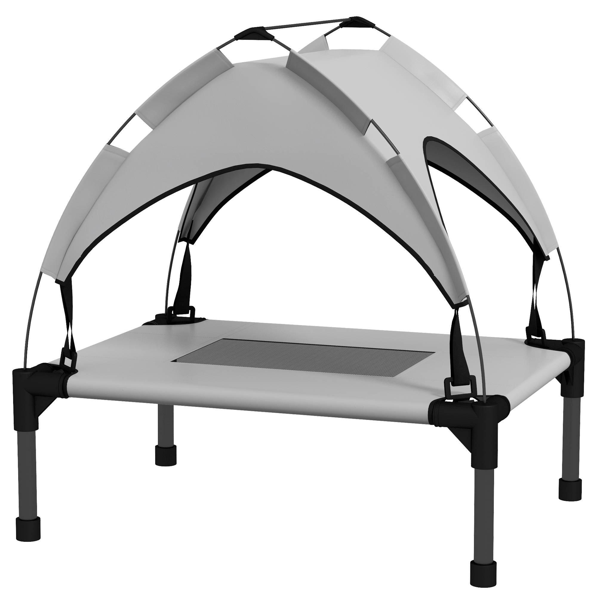 Lit surélevé chien acier oxford respirant animaux extérieur auvent anti-UV 61x46cm gris - ComfortXL Outdoor Living - Image 2