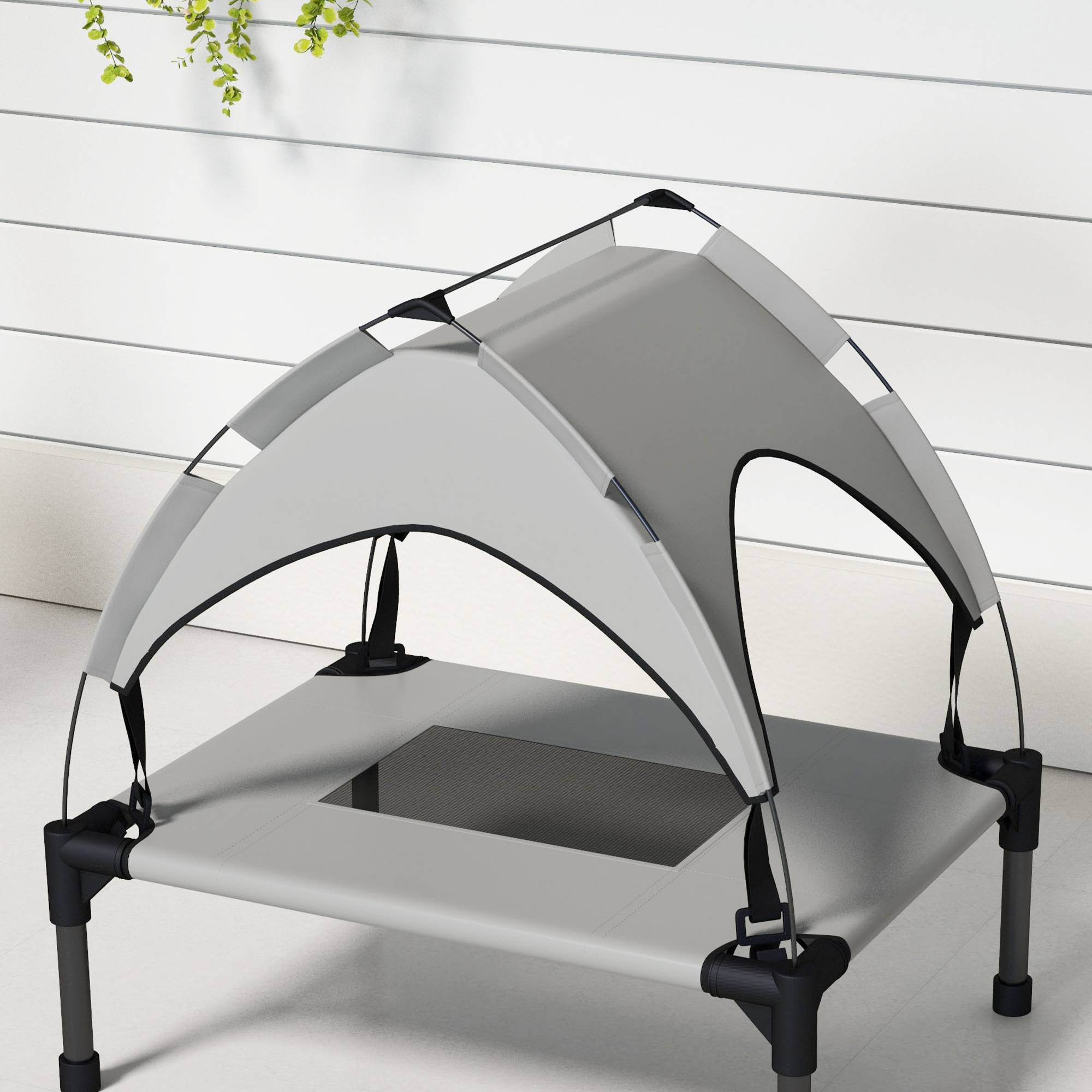 Lit surélevé chien acier oxford respirant animaux extérieur auvent anti-UV 61x46cm gris - ComfortXL Outdoor Living - Image 10
