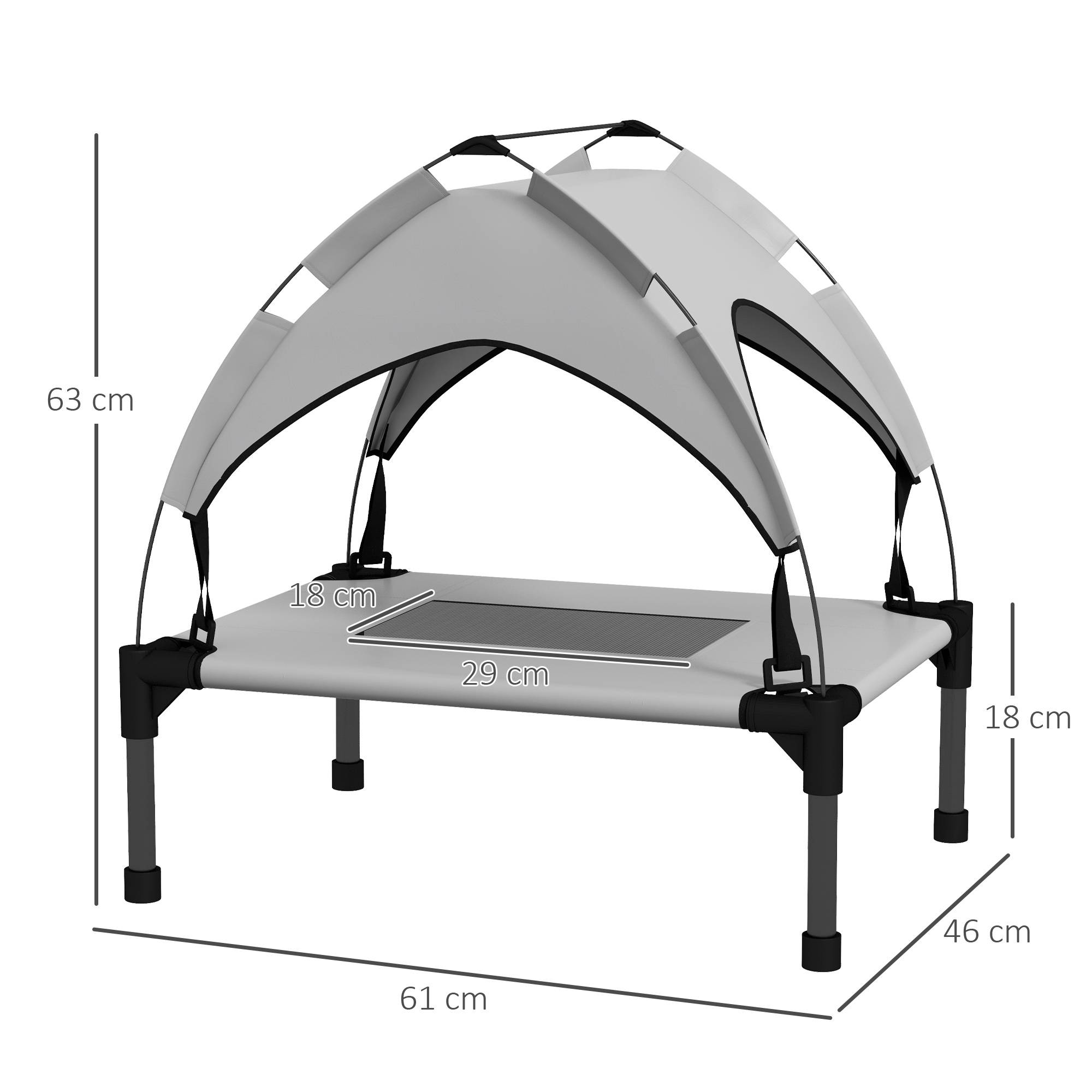 Lit surélevé chien acier oxford respirant animaux extérieur auvent anti-UV 61x46cm gris - ComfortXL Outdoor Living - Image 5