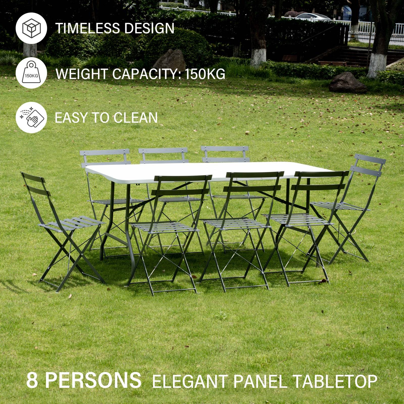 Table pliante 180 x 74 x 74 cm, 6 ou 8 places, table pliante d'extérieur avec verrou de sécurité, poignée de transport - Image 5