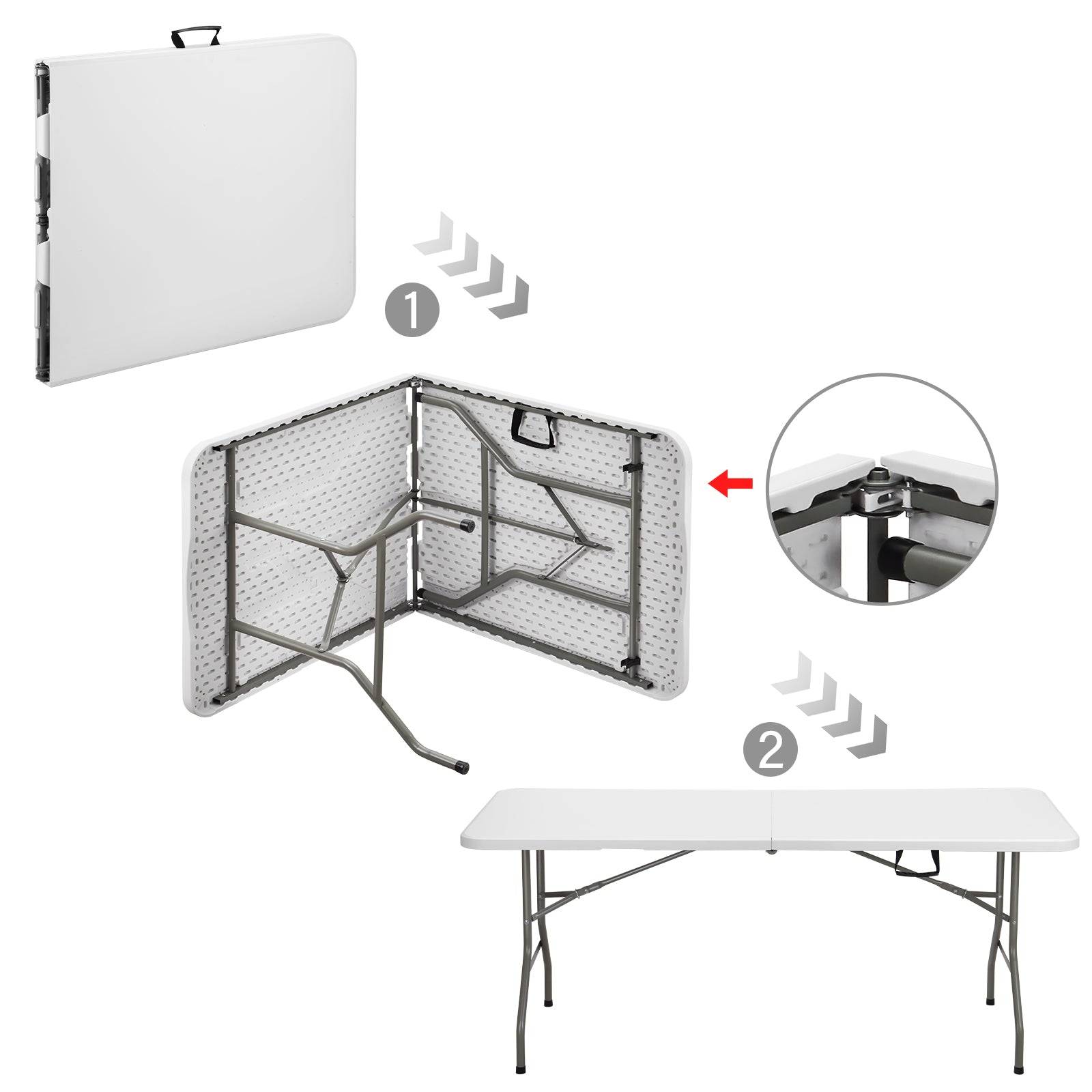 Table pliante 180 x 74 x 74 cm, 6 ou 8 places, table pliante d'extérieur avec verrou de sécurité, poignée de transport - Image 2