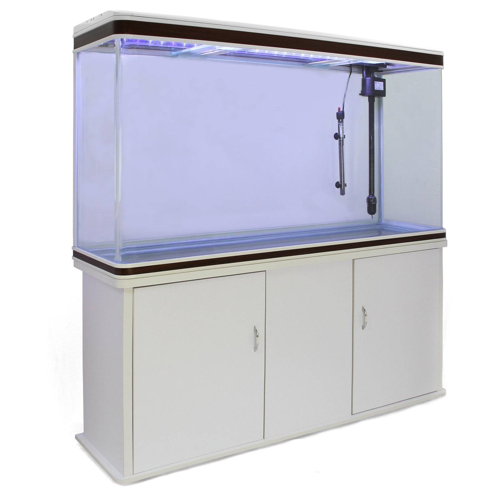 Monstershop - Aquarium 126 L avec meuble blanc, bords décor noyer, éclairage LED et filtre intégré – Monstershop - Image 1