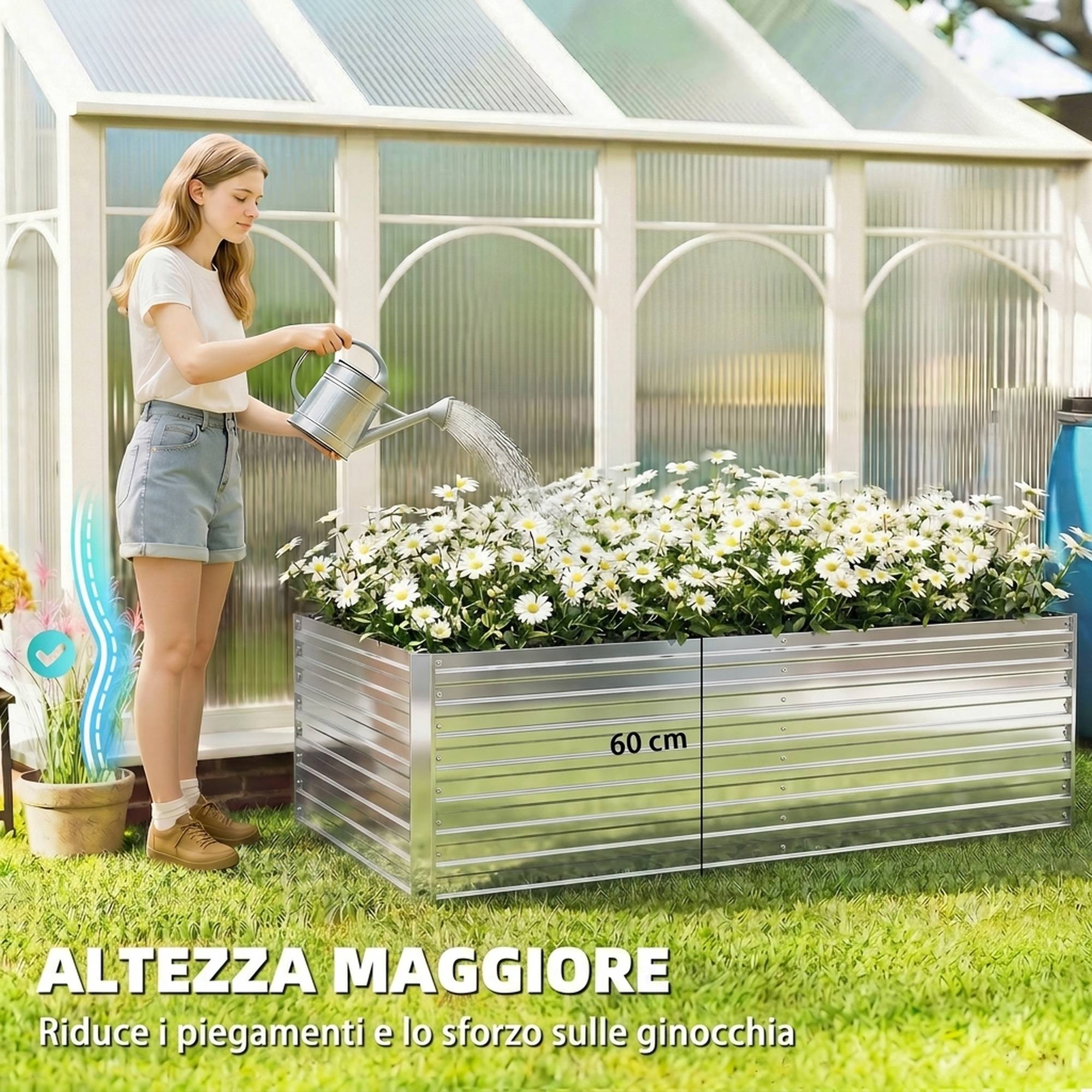 Set 2 Bacs Surélevés Métal Galvanisé Bord Sécurisé Jardinière Élevée, Argent - Image 8