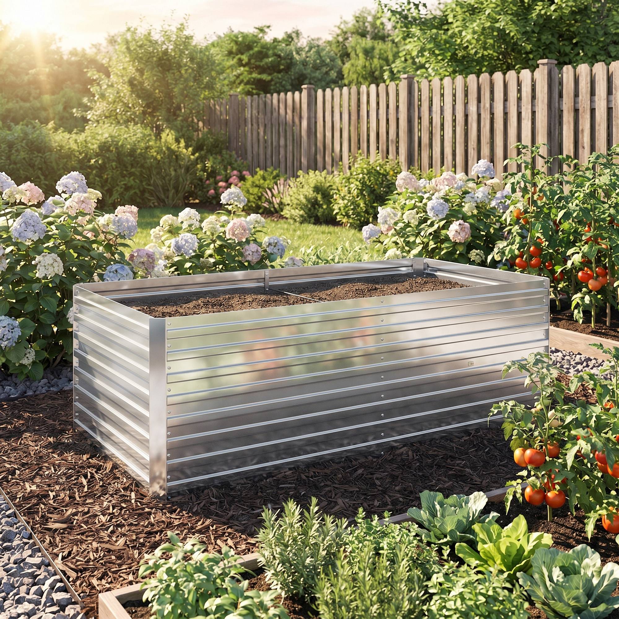 Set 2 Bacs Surélevés Métal Galvanisé Bord Sécurisé Jardinière Élevée, Argent - Image 10