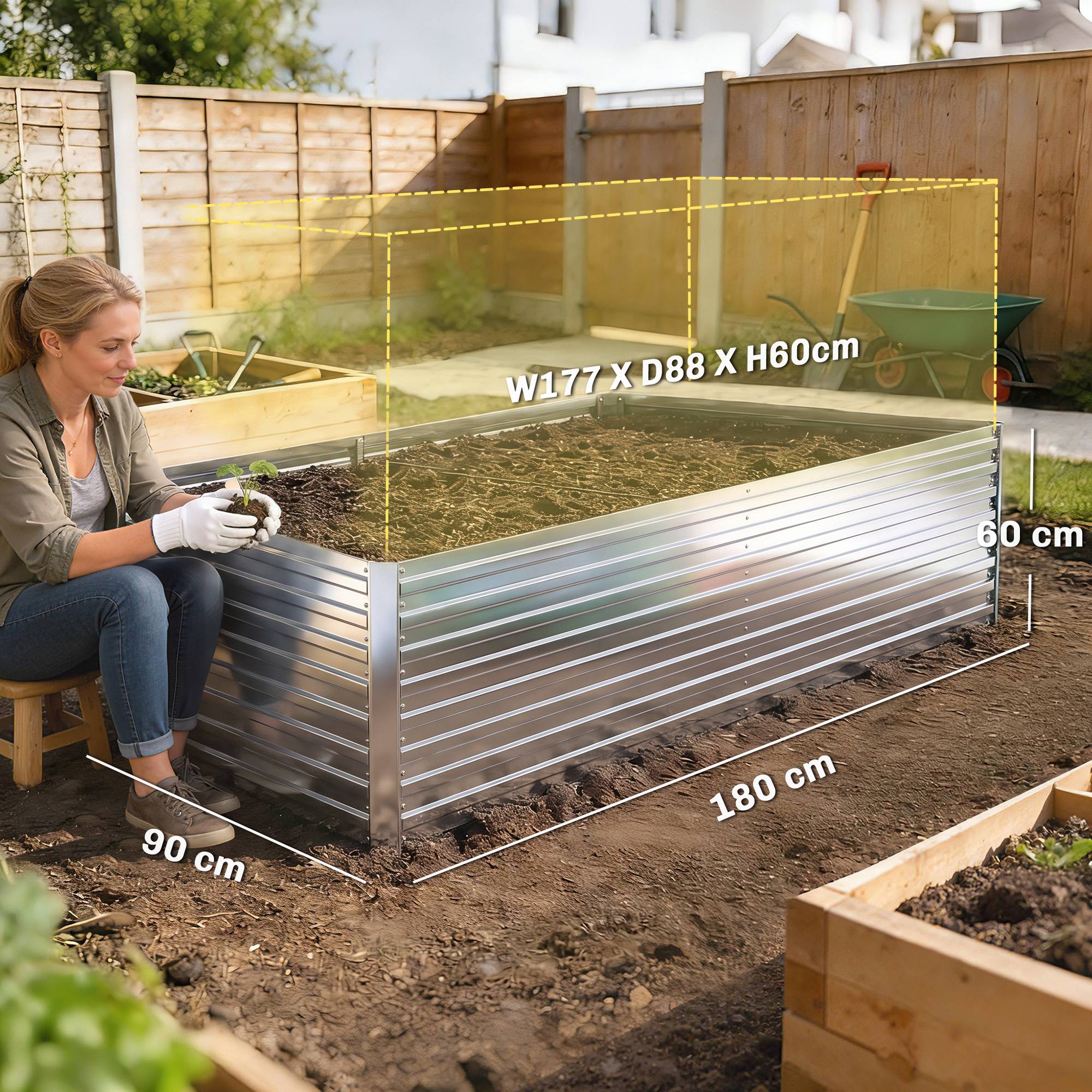 Set 2 Bacs Surélevés Métal Galvanisé Bord Sécurisé Jardinière Élevée, Argent - Image 5