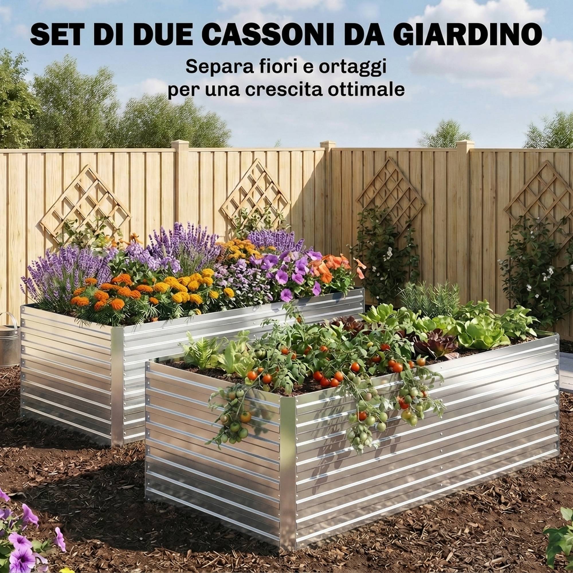 Set 2 Bacs Surélevés Métal Galvanisé Bord Sécurisé Jardinière Élevée, Argent - Image 6