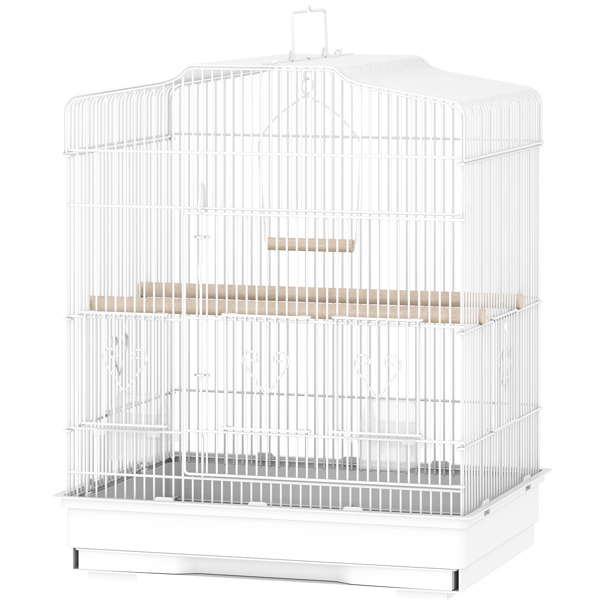 Cage pour oiseaux acier et bois blanc et naturel 46.5 x 36 x 59 cm - PANGIVO - Image 2