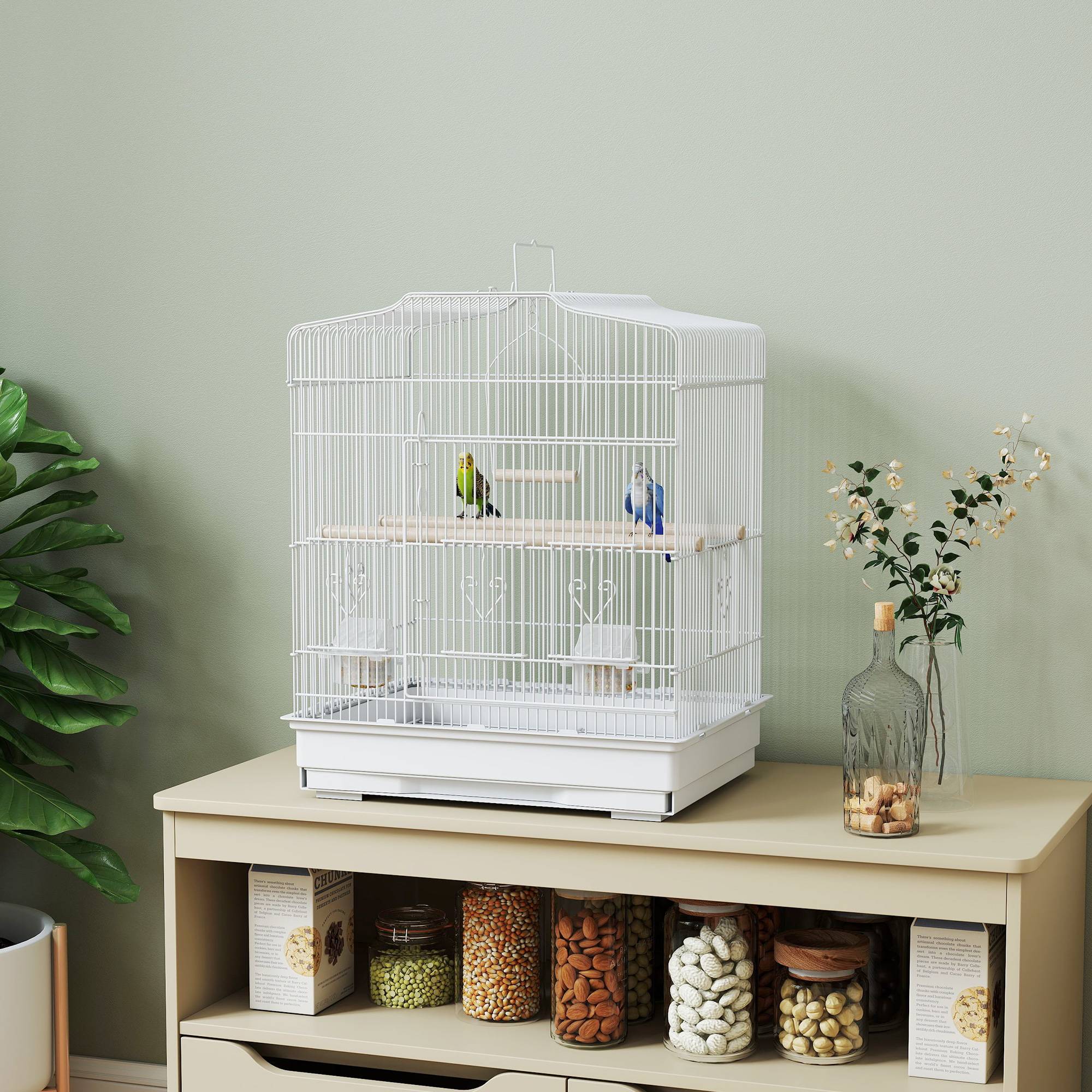 Cage pour oiseaux acier et bois blanc et naturel 46.5 x 36 x 59 cm - PANGIVO - Image 4