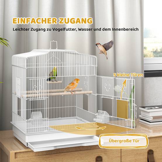 Cage pour oiseaux acier et bois blanc et naturel 46.5 x 36 x 59 cm - PANGIVO - Image 6