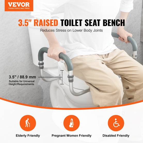Vevor - VEVOR Rehausseur toilette ronde standard, hauteur 88,9 mm, charge 136 kg. Main courante alu, rembourrage EVA. - Image 2