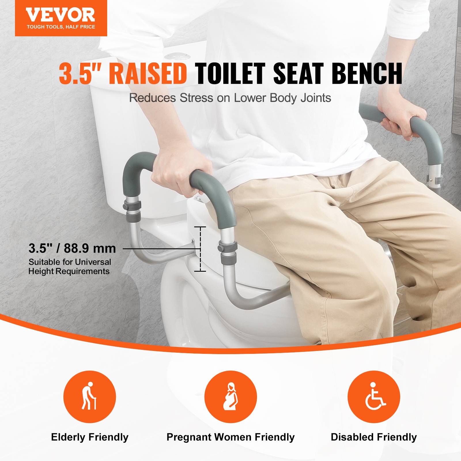 Vevor - VEVOR Rehausseur toilette ronde standard, hauteur 88,9 mm, charge 136 kg. Main courante alu, rembourrage EVA. - Image 2